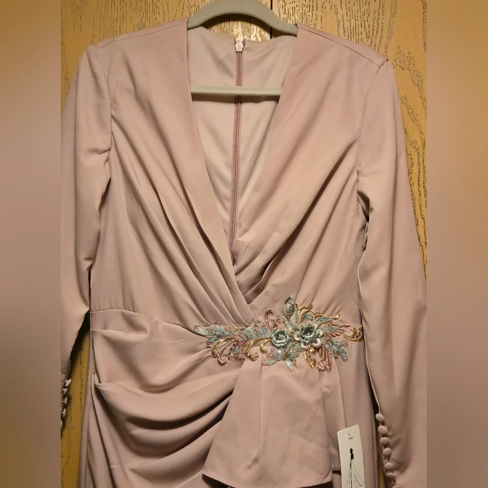 Mauve Long Sleeve Ruffle Maxi Gown | Beaded Waist Formal Dress - Picture 4 of 6